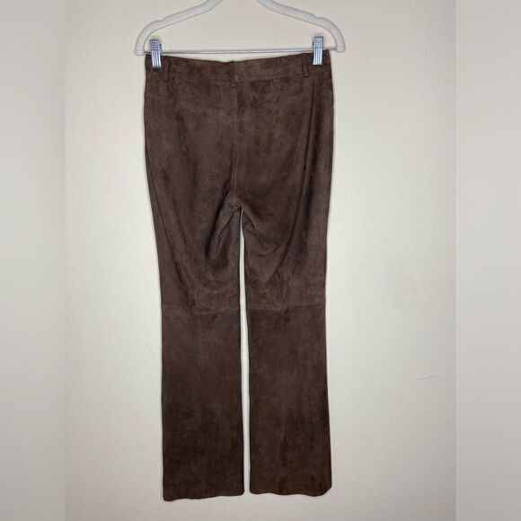Theory For Scoop Leather Brown Pants Suede Straight Leg Trousers Size 2 - Picture 6 of 9